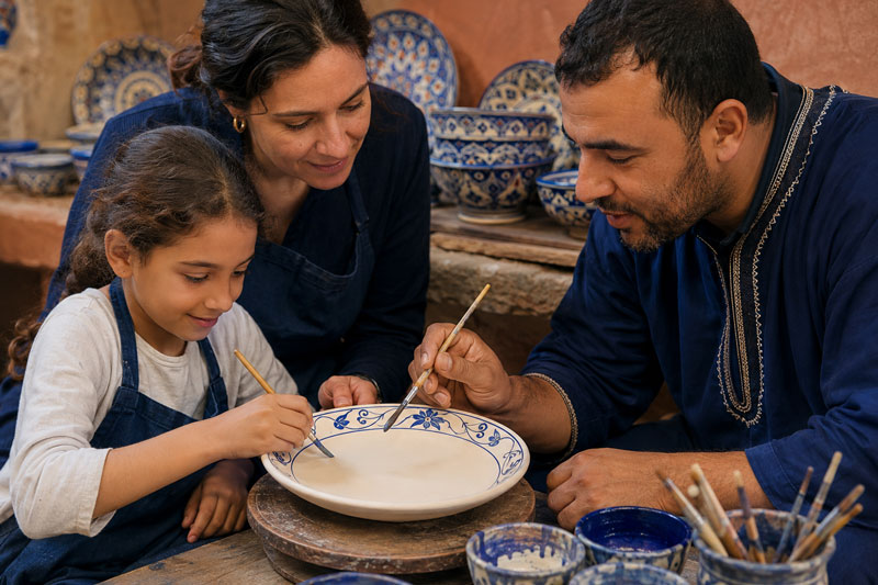 Paint-Moroccan-pottery Family-friendly pottery painting in Fes